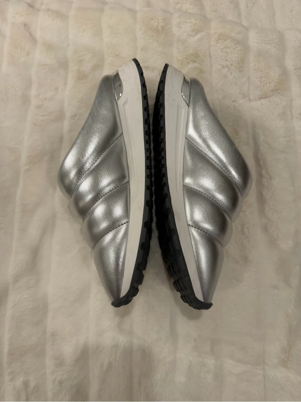 Michael Kors Metallic Silver Quilted Slip-On Sneakers